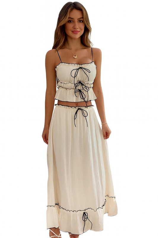 Frill Square Neck Cami and Skirt Set