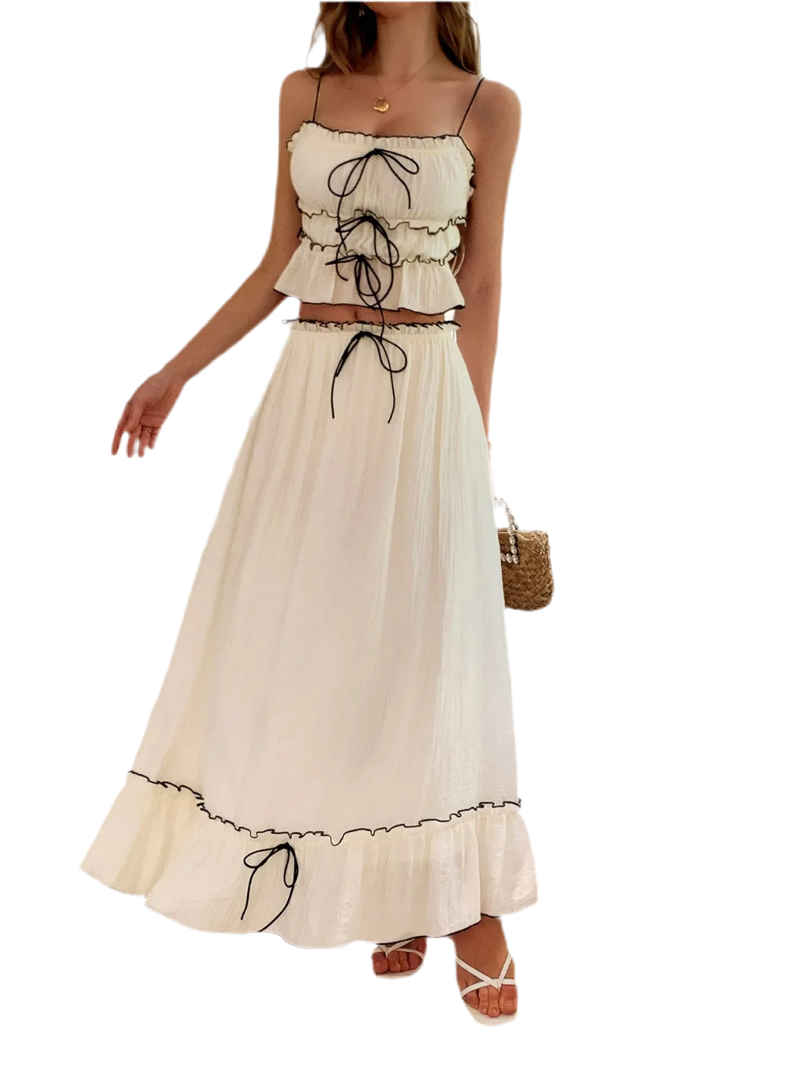Frill Square Neck Cami and Skirt Set