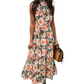 Printed Tiered Pocketed Mock Neck Midi Dress