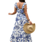 Plus Size Ruffled Printed Sweetheart Neck Maxi Cami Dress