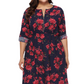 Plus Size Floral Print Half Zip Up Dress