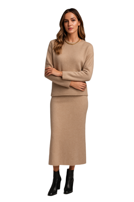 Round Neck Dropped Shoulder Top and Midi Skirt Sweater Set