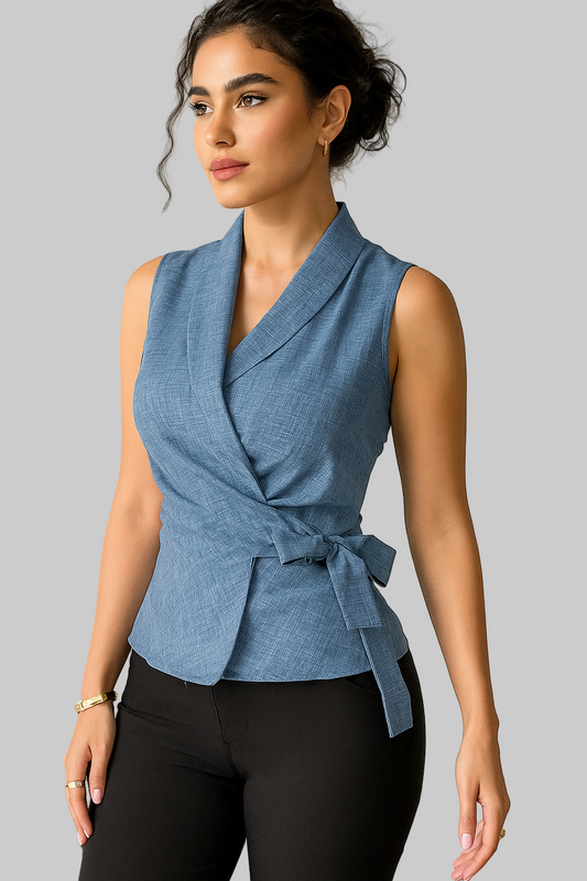 Sleeveless Tied Surplice Top