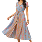 Smocked Floral V-Neck Short Sleeve Midi Dress