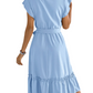 Tie Waist Ruffled Cap Sleeve Dress