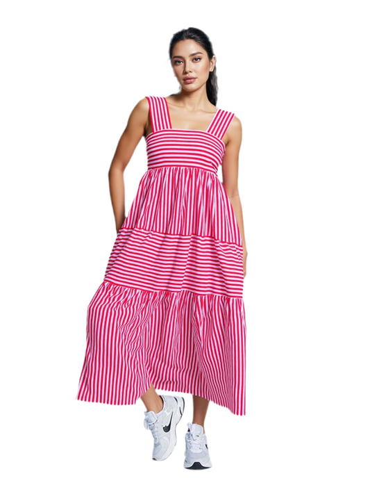 Striped Linen Maxi Dress – Red & White