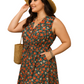 Plus Size Floral Notched Sleeveless Dress