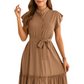 Tie Waist Ruffled Cap Sleeve Dress