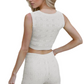 Eyelet Round Neck Tank and shorts Sweater Set