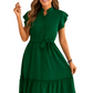 Tie Waist Ruffled Cap Sleeve Dress