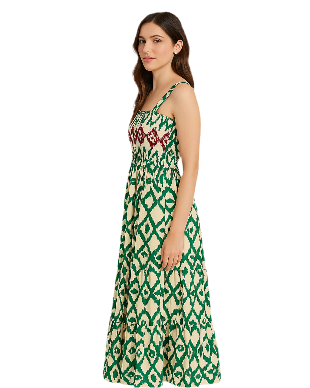 Western Aztec Shirred A-line Sleeveless Maxi Dress