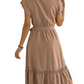 Tie Waist Ruffled Cap Sleeve Dress