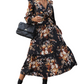Perfee Floral Surplice Tie Front Ruffle Hem Midi Dress