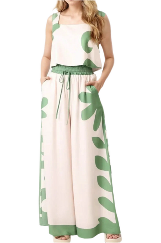 Leaf Print Tank Top and Pants Set