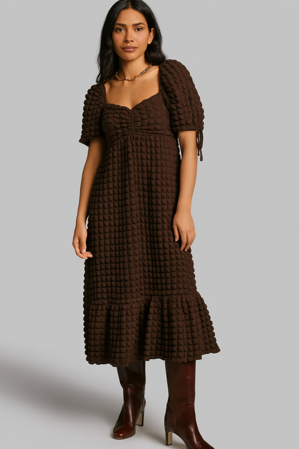 Textured Sweetheart Neck Short Sleeve Dress