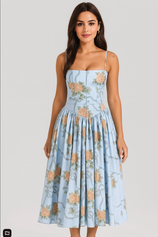 Floral Print Square Neck Cami Maxi Dress
