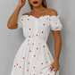 Heart Printed Off-Shoulder Ruffle Mini Dress
