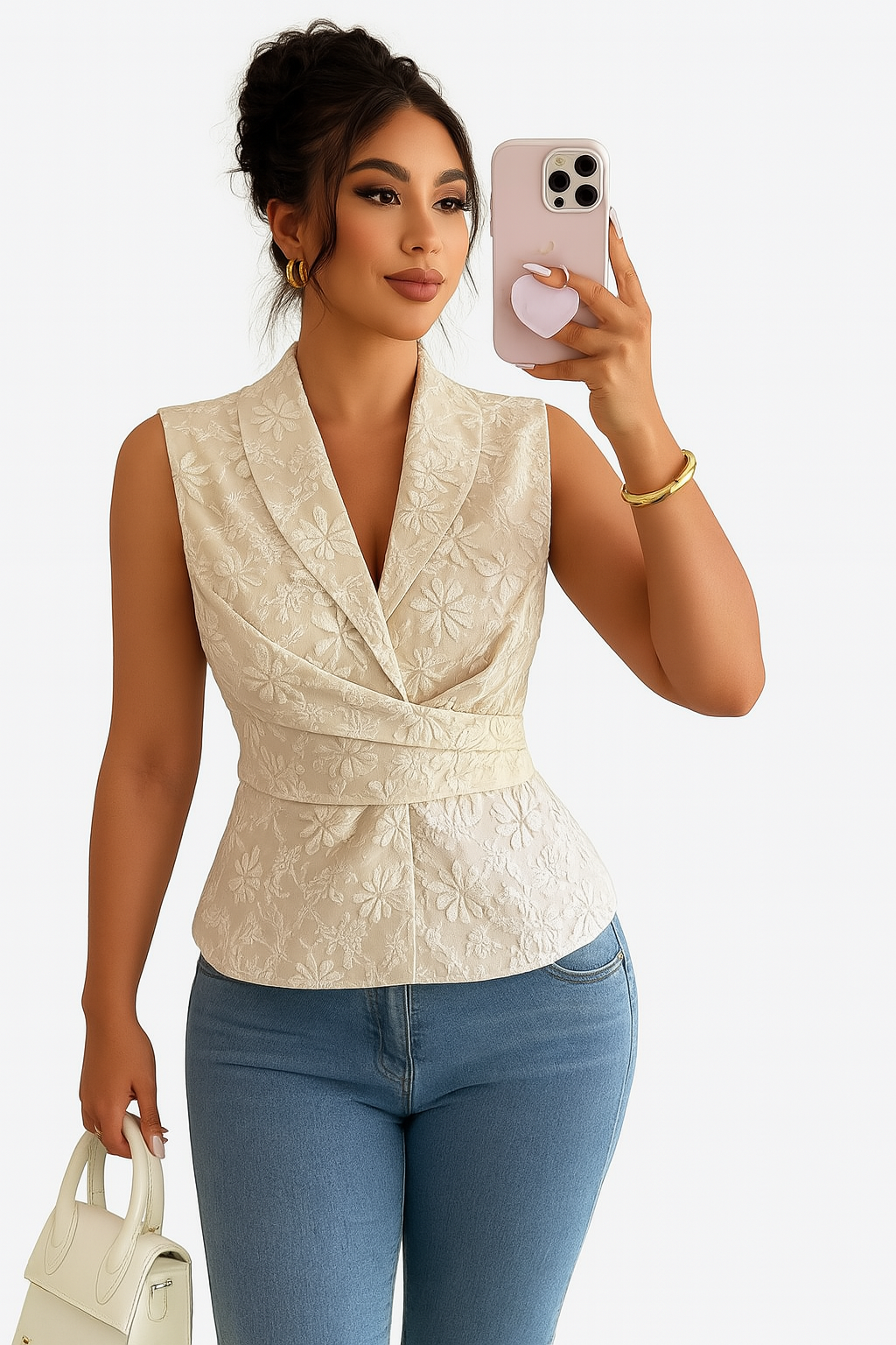 Flower Ruched Sleeveless Tank