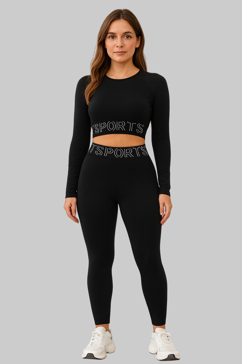 Letter Print Round Neck Long Sleeve Top and Leggings Active Set