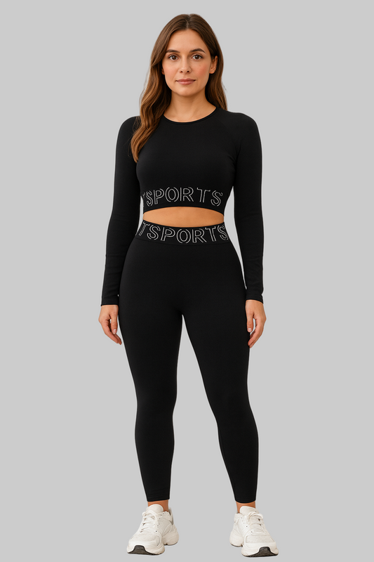 Letter Print Round Neck Long Sleeve Top and Leggings Active Set