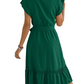 Tie Waist Ruffled Cap Sleeve Dress