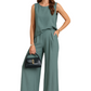 Round Neck Sleeveless Top and Wide Leg Pants Set