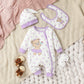 4PCS  Newborn Baby girl lovely and sweet Polka dot printingPatch Bear  autumn Cute jumpsuits+Hat+Bib