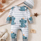 Winter Newborn Infant Baby Boys Romper Bear Print Long Sleeve Button Up Front Rompers Kids Onepiece Soft Fashion Baby  Clothing