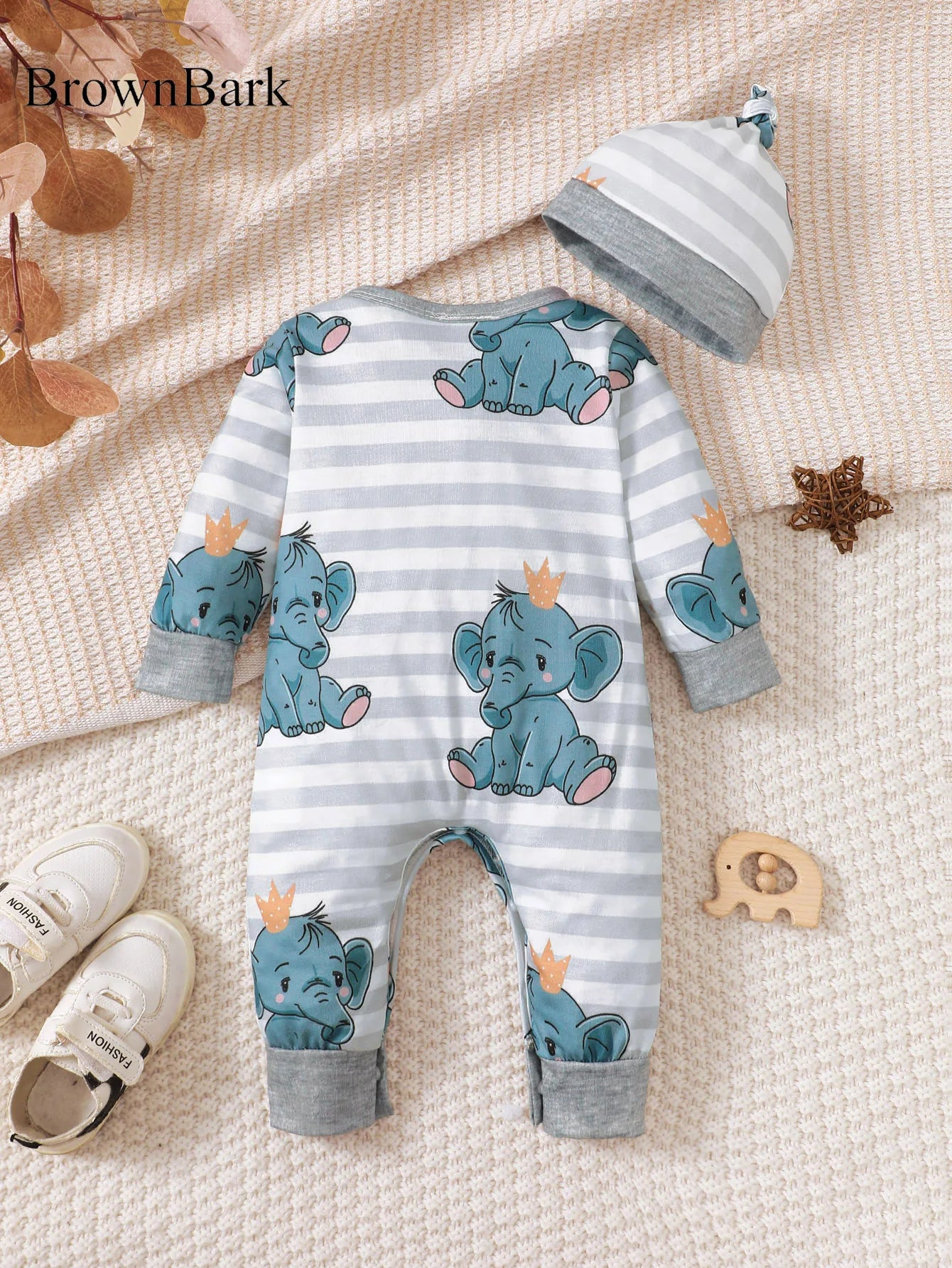 Winter Newborn Infant Baby Boys Romper Bear Print Long Sleeve Button Up Front Rompers Kids Onepiece Soft Fashion Baby  Clothing