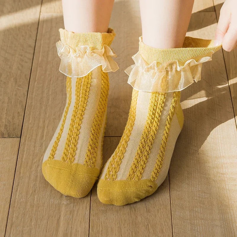 Lace Ruffle Baby Breathable Mesh Socks School Cotton