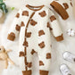 Winter Newborn Infant Baby Boys Romper Bear Print Long Sleeve Button Up Front Rompers Kids Onepiece Soft Fashion Baby  Clothing