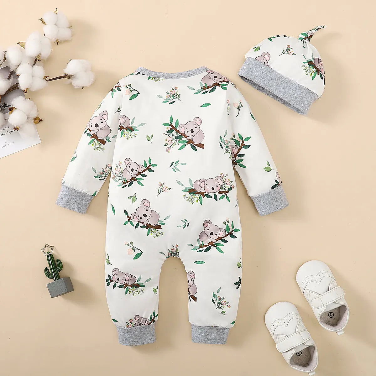 Winter Newborn Infant Baby Boys Romper Bear Print Long Sleeve Button Up Front Rompers Kids Onepiece Soft Fashion Baby  Clothing