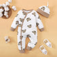 Winter Newborn Infant Baby Boys Romper Bear Print Long Sleeve Button Up Front Rompers Kids Onepiece Soft Fashion Baby  Clothing