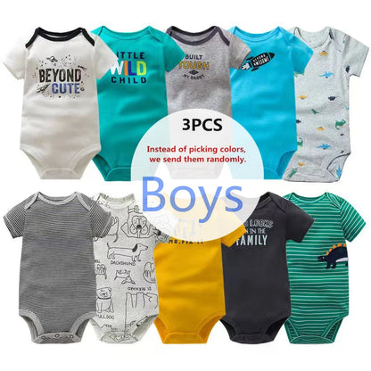 3Pcs/Lot Baby Bodysuits Summer Boy Girl Clothes Cotton Flower Rompers Newborn Clothing Cartoon Infant Outfit 3 -24 Months