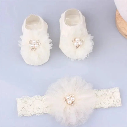Cute Pearl Bows Baby Headband Socks Set