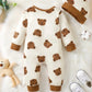 Winter Newborn Infant Baby Boys Romper Bear Print Long Sleeve Button Up Front Rompers Kids Onepiece Soft Fashion Baby  Clothing