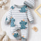 Winter Newborn Infant Baby Boys Romper Bear Print Long Sleeve Button Up Front Rompers Kids Onepiece Soft Fashion Baby  Clothing