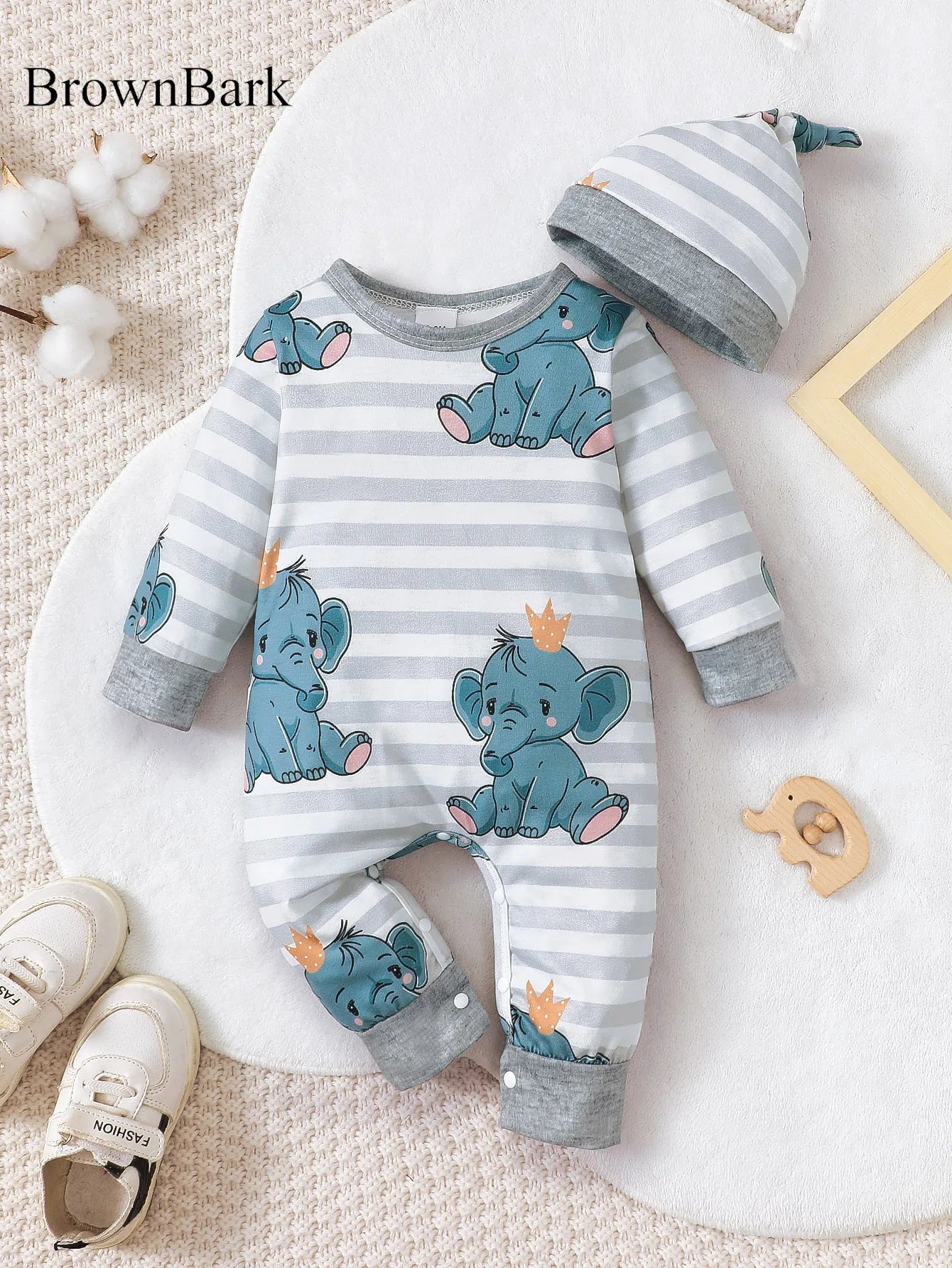 Winter Newborn Infant Baby Boys Romper Bear Print Long Sleeve Button Up Front Rompers Kids Onepiece Soft Fashion Baby  Clothing