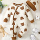 Winter Newborn Infant Baby Boys Romper Bear Print Long Sleeve Button Up Front Rompers Kids Onepiece Soft Fashion Baby  Clothing