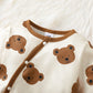 0-18 Months Spring Unisex Cute Baby Clothes Boy Girls Rompers Onesie Bear Print Long Sleeve Jumpsuits+Hat 2Pcs Set Daily Toddler