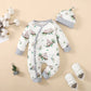 Winter Newborn Infant Baby Boys Romper Bear Print Long Sleeve Button Up Front Rompers Kids Onepiece Soft Fashion Baby  Clothing