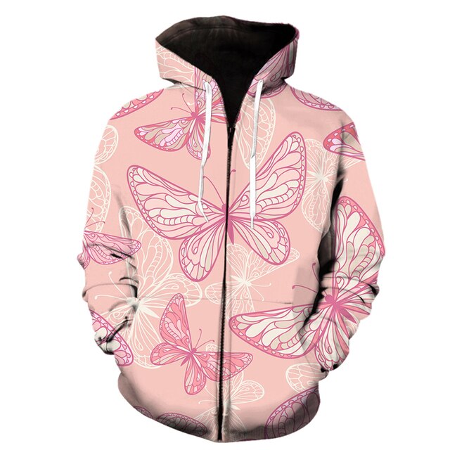 Butterfly Zipper Hooded Pink