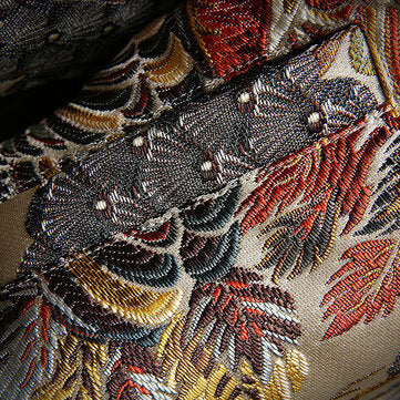 Crane Embroidered Floral Zipper