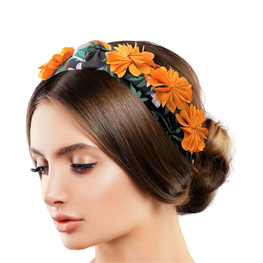 Black floral print headband