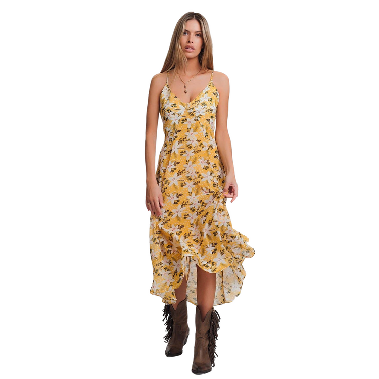 Yellow Floral strap maxi dress