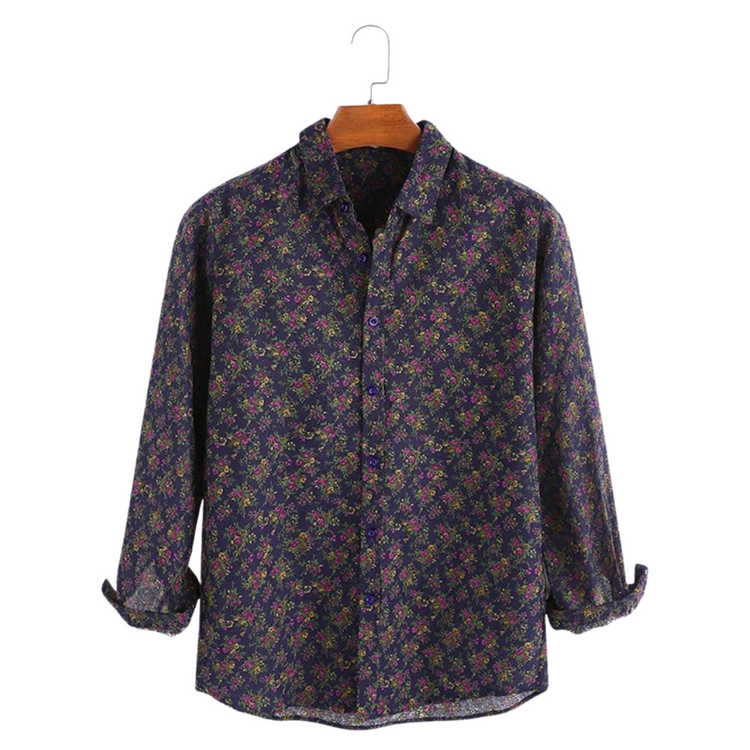 Men's Floral Button Up Shirts Long Sleeve Shirts Causal Slim Fit Tops