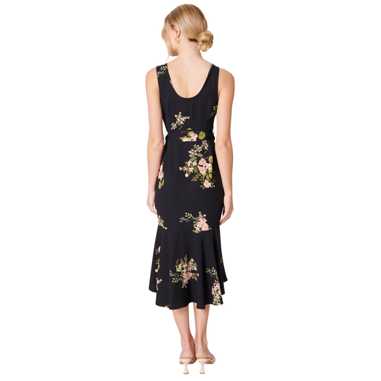 Victoria Floral Hem Bodycon Dress- Black