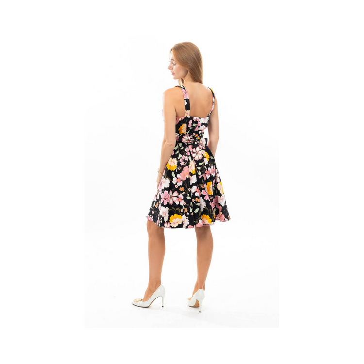 Sleeveless Fit  Fold Over Neck Floral Dress