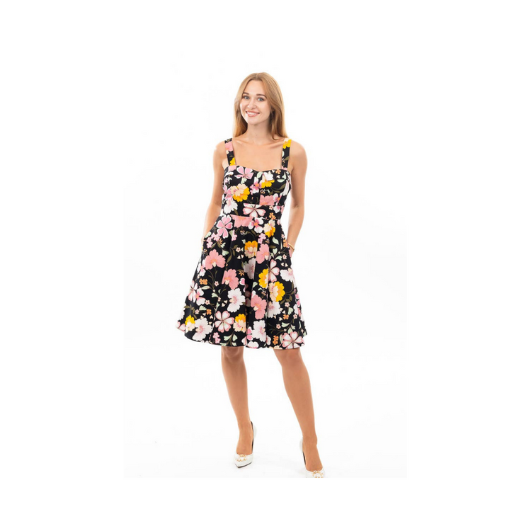 Sleeveless Fit  Fold Over Neck Floral Dress