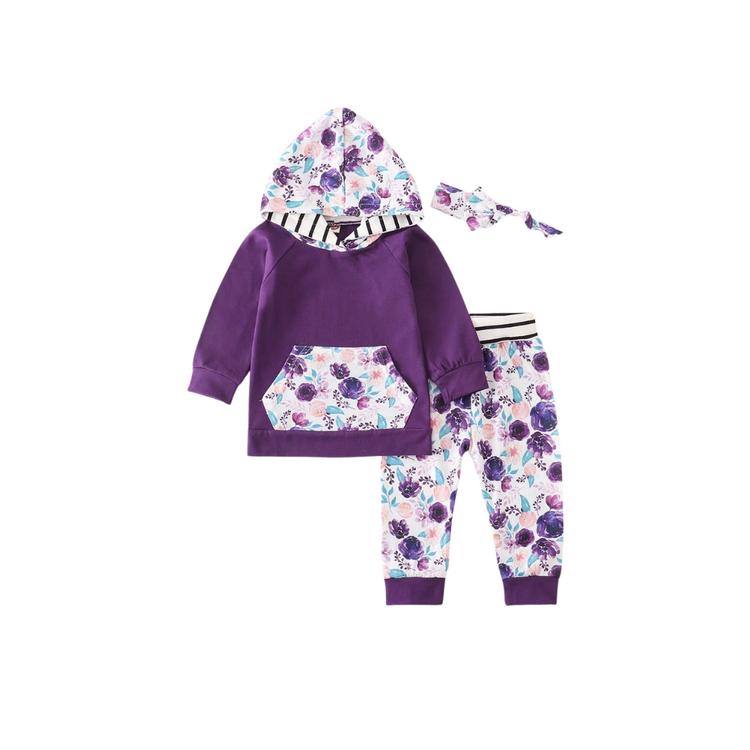 Purple Floral Baby Hoodie Set